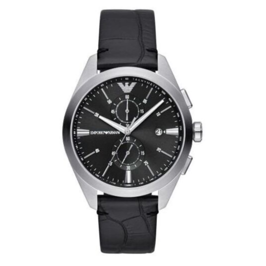 Emporio Armani Claudio Chronograph Black Dial Black Leather Strap Watch For Men - AR11542 - Image 3